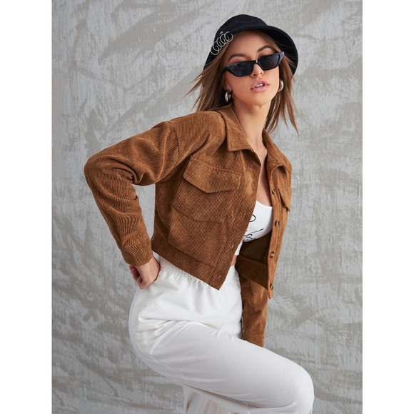 BohoGypsyDreamer.com Jackets & Blazers - Corduroy Flap Pocket Button Up Crop Jacket trucker shacket